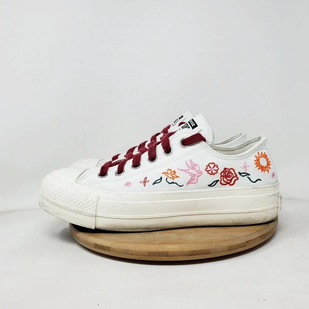 Converse All Star Lift Platform Shoes Womens 8 White Summer Embroidered Sneaker
